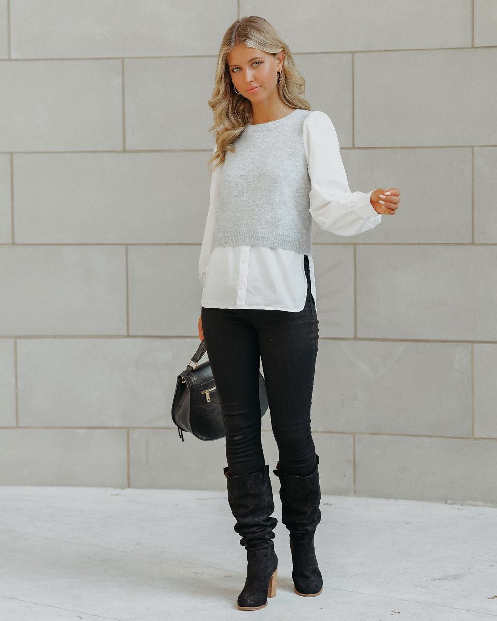 Bleecker Contrast Poplin Sweater Top Oshnow