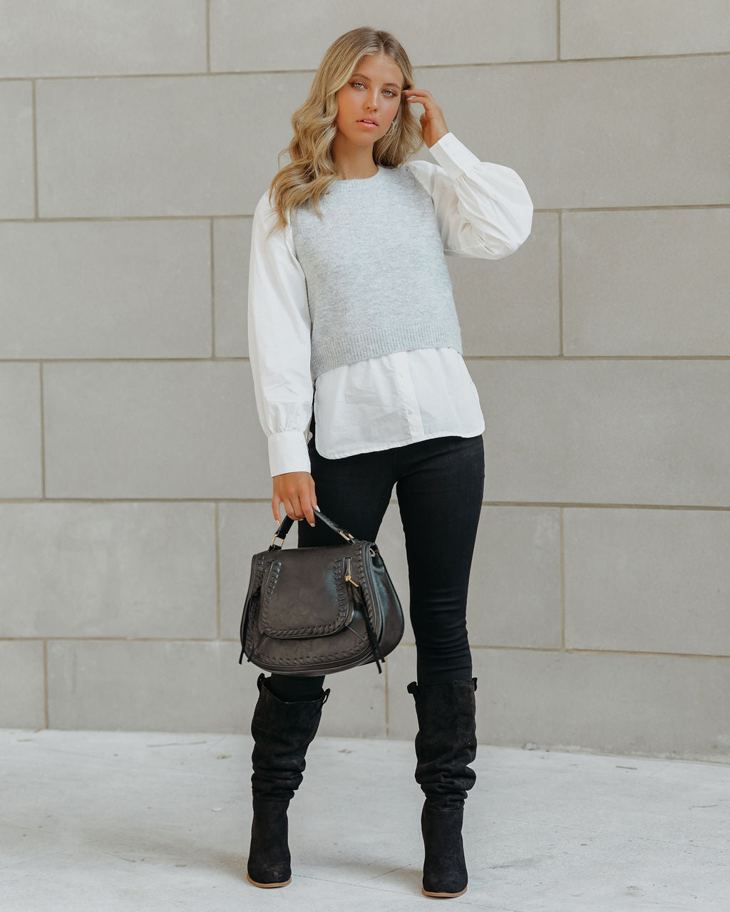 Bleecker Contrast Poplin Sweater Top Oshnow