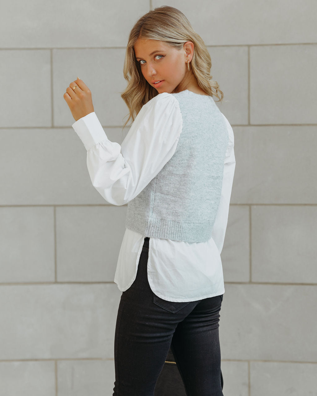 Bleecker Contrast Poplin Sweater Top Oshnow