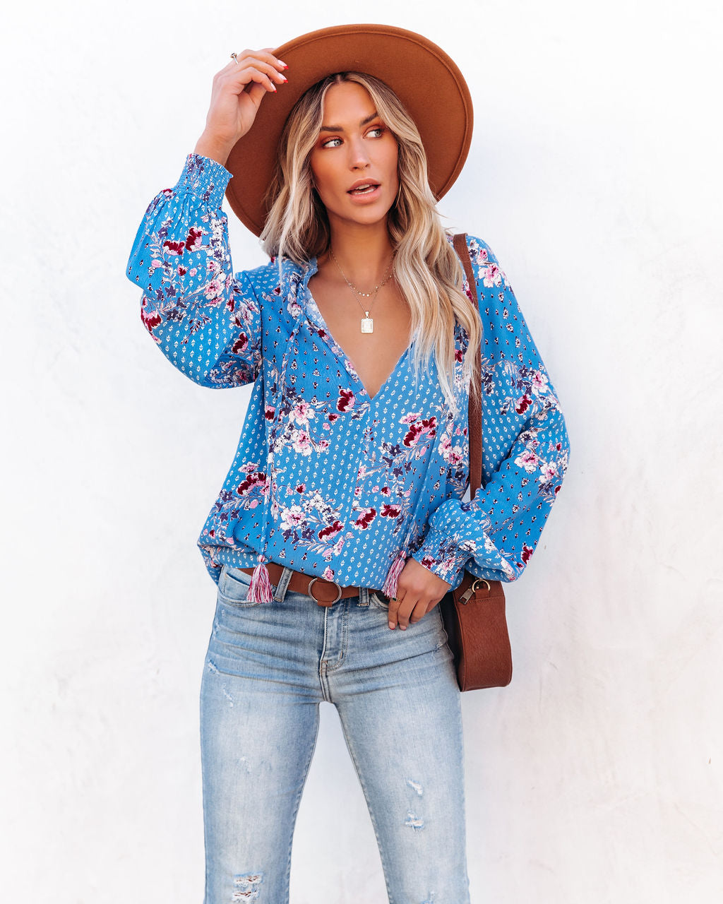 Blue Ivy Smocked Tassel Blouse - Azure Oshnow