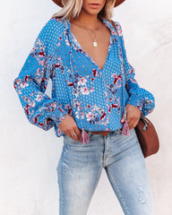 Blue Ivy Smocked Tassel Blouse - Azure Oshnow