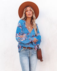 Blue Ivy Smocked Tassel Blouse - Azure Oshnow