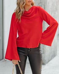 Booked Solid Satin Cowl Neck Blouse - Red Oshnow