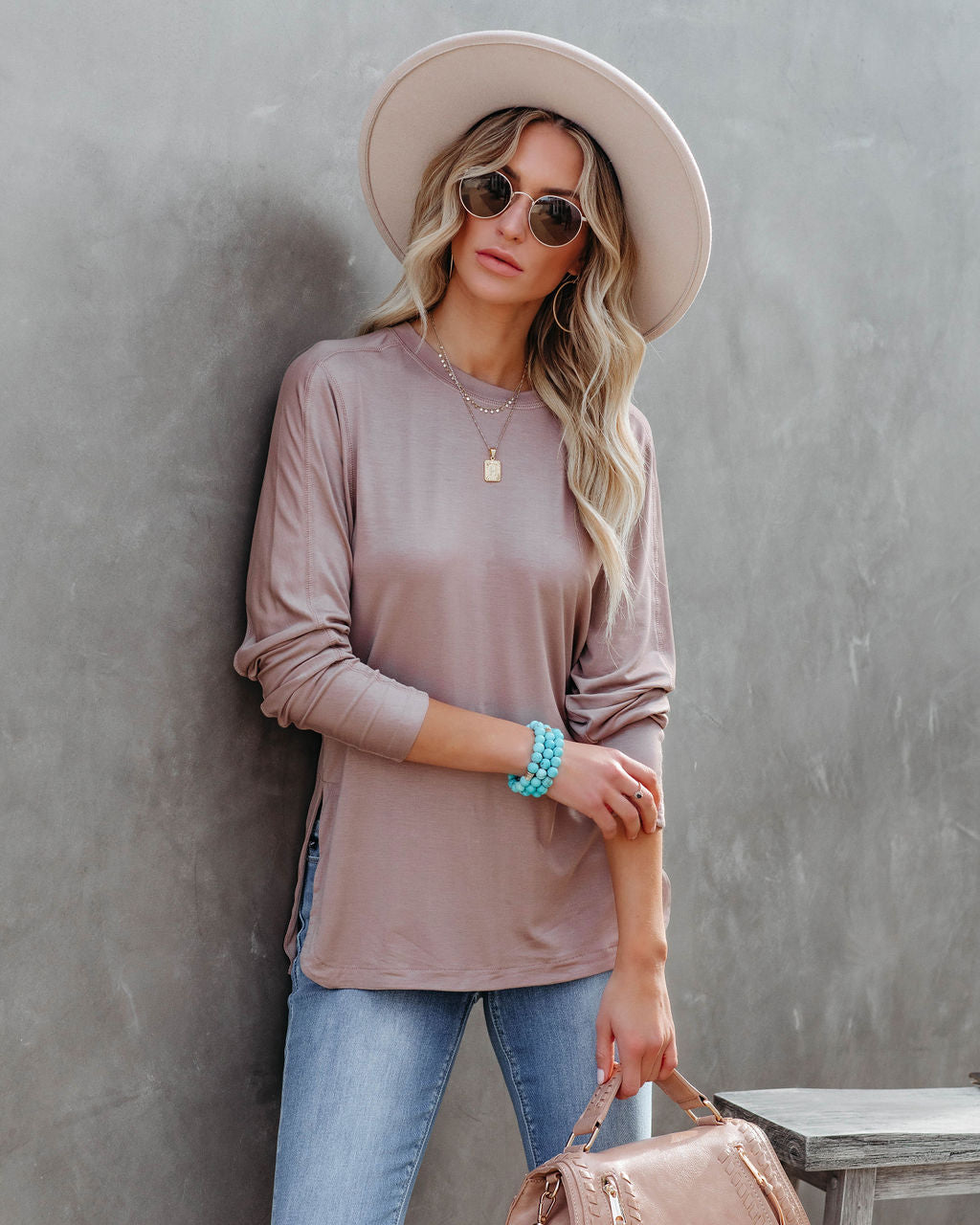 Boulevard Long Sleeve Tee - Light Mocha Oshnow