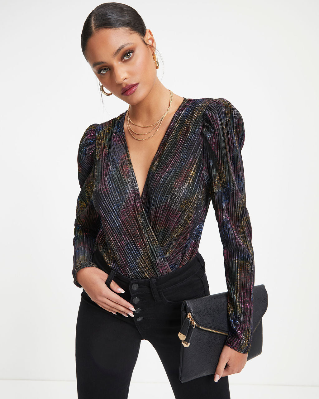Brandee Metallic Plisse Bodysuit