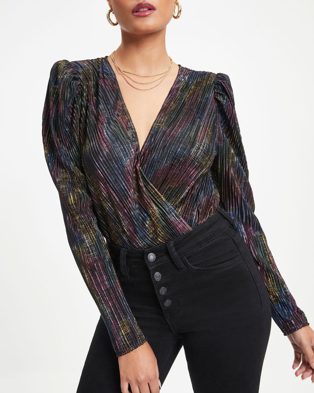 Brandee Metallic Plisse Bodysuit