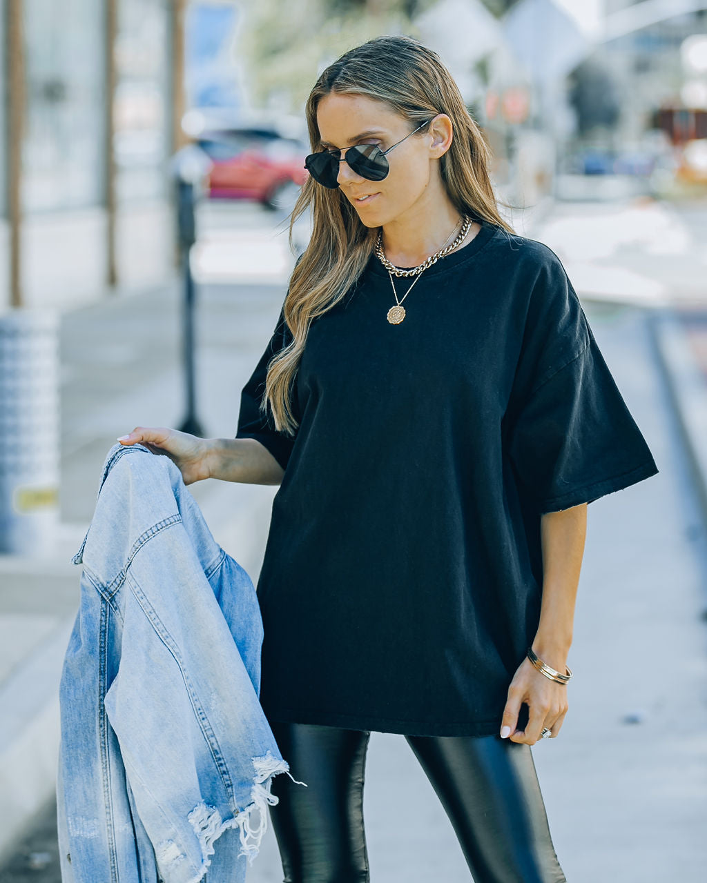 Brandon Cotton Oversized Tee - Black Oshnow