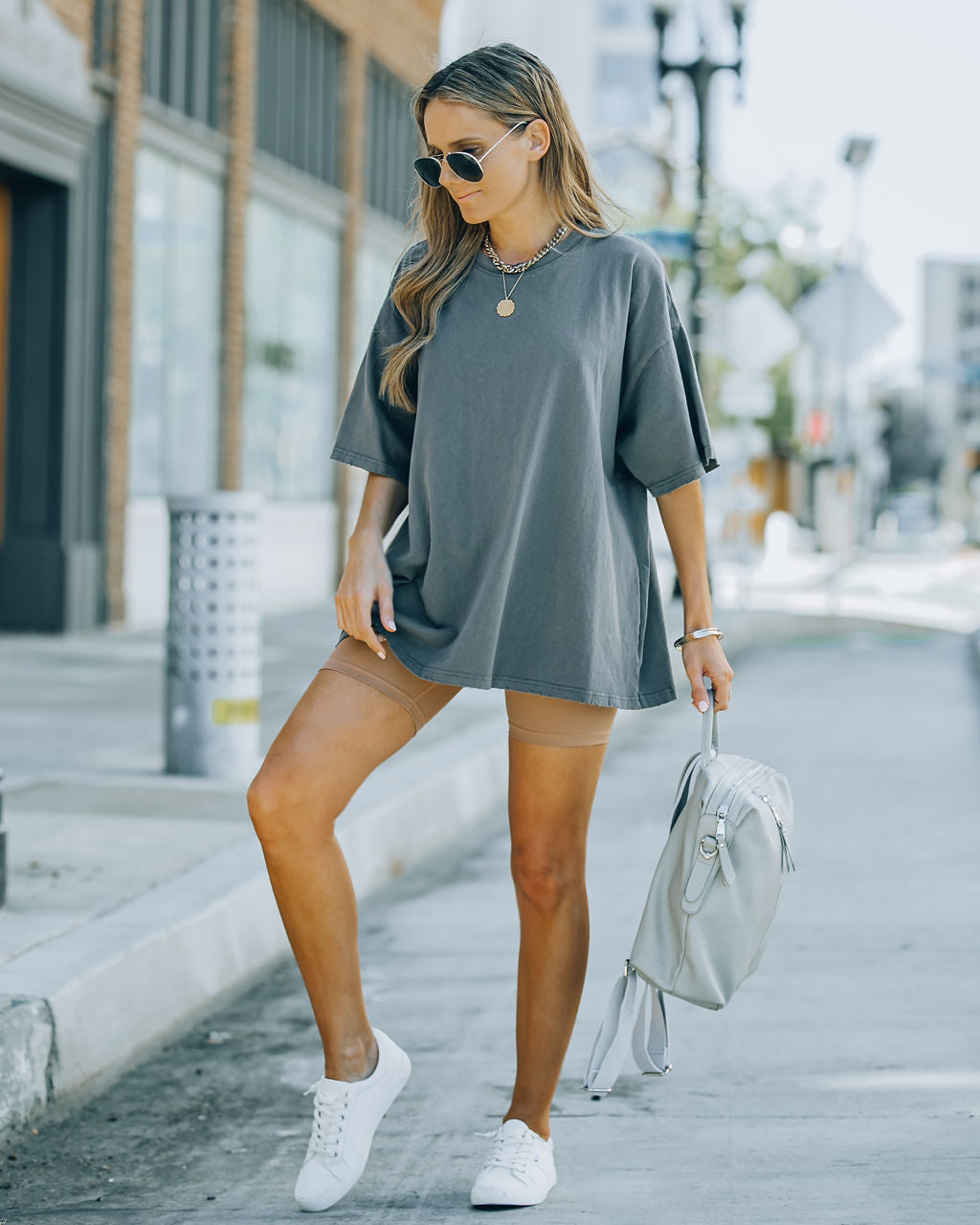 Brandon Cotton Oversized Tee - Charcoal Oshnow