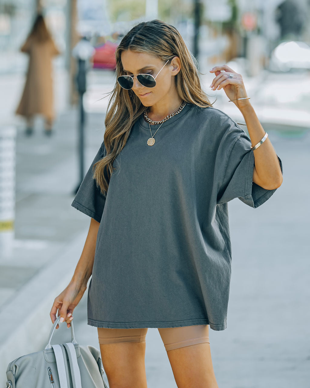 Brandon Cotton Oversized Tee - Charcoal Oshnow