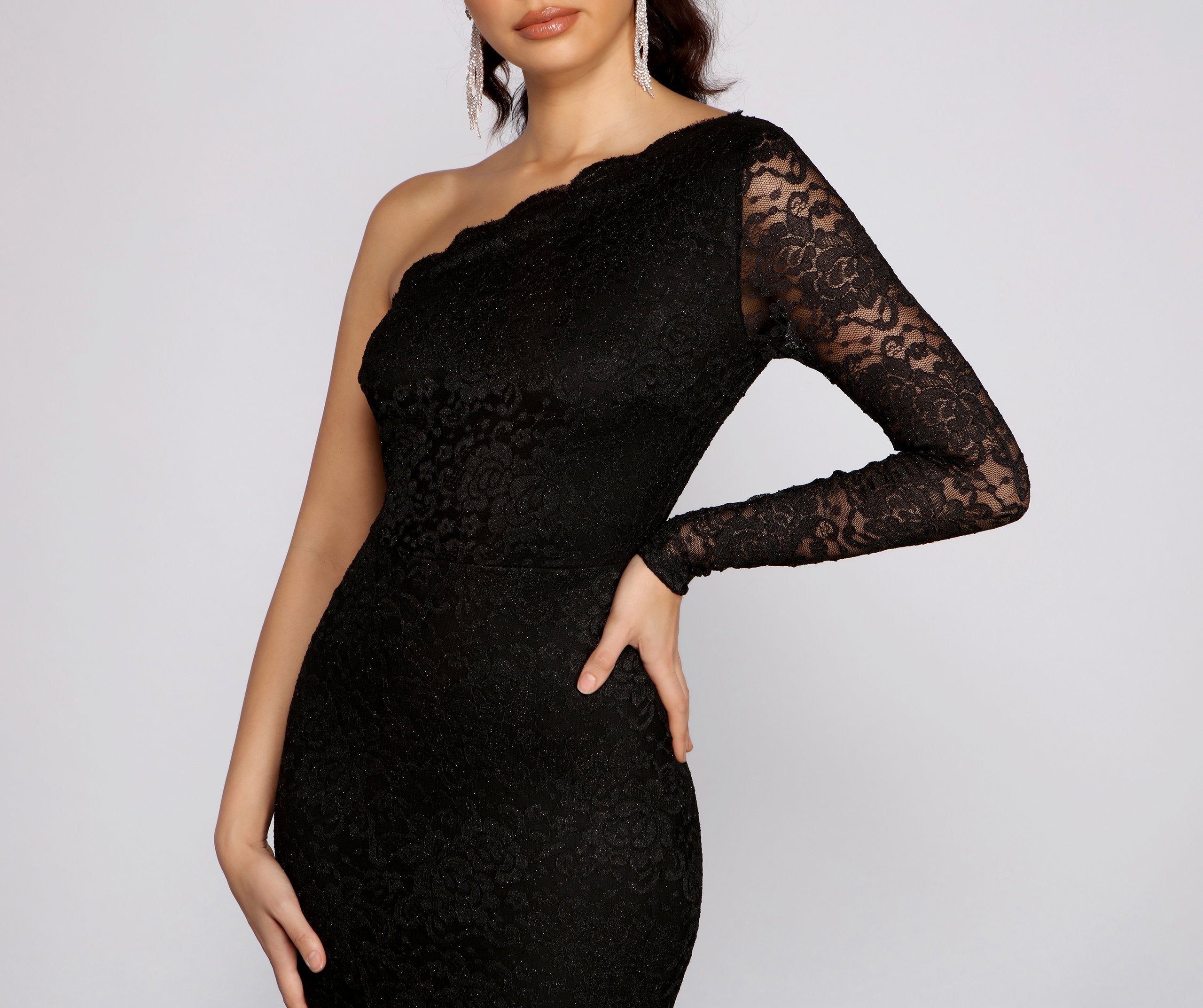 Brea Formal Lace One Shoulder Dress Oshnow