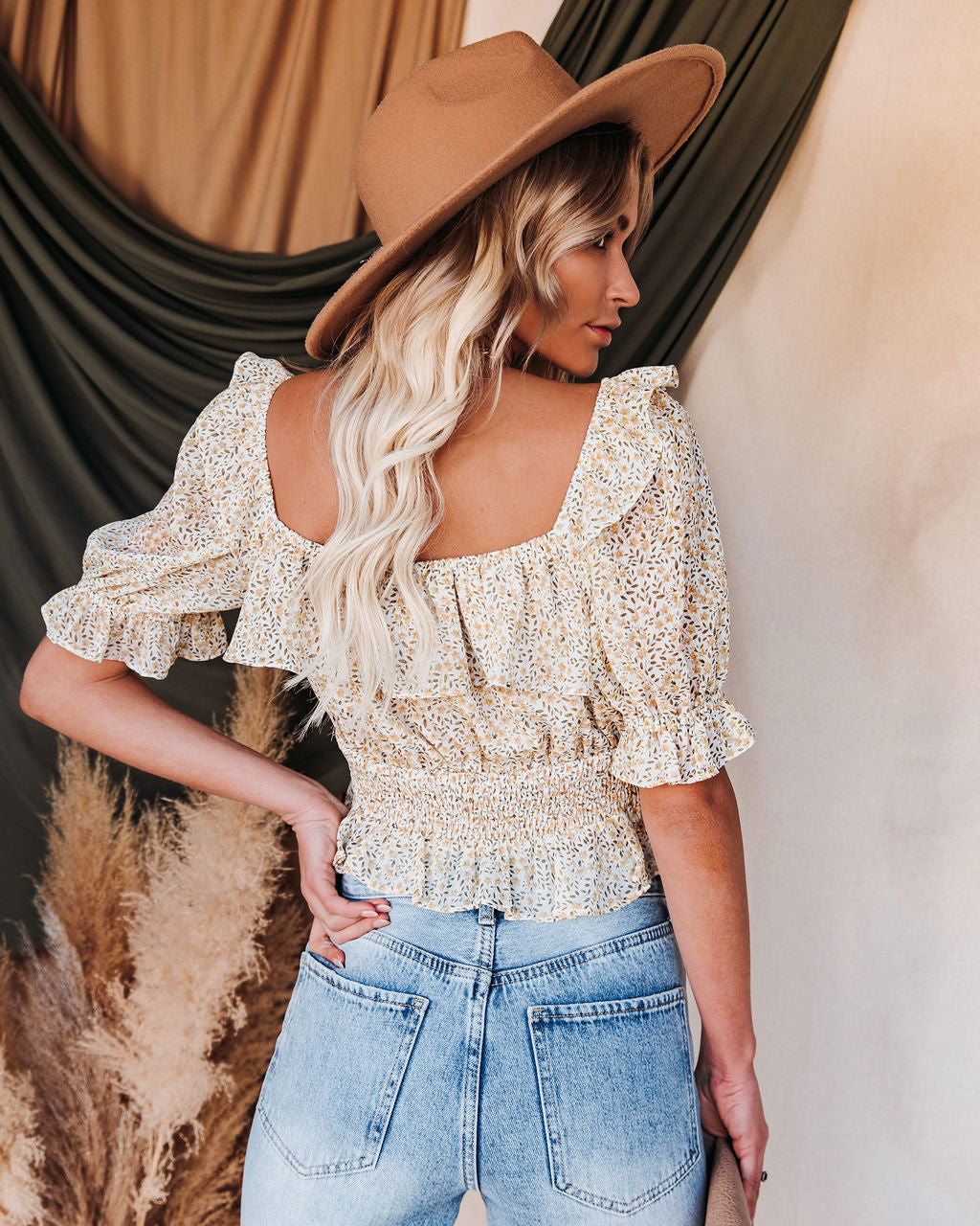 Breathe It In Floral Ruffle Crop Blouse Oshnow