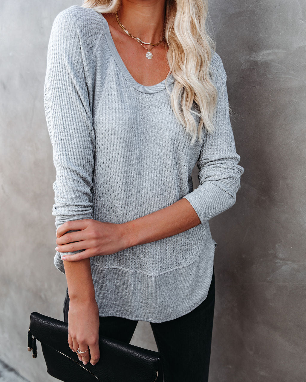 Breckenridge Thermal Contrast Top - Heather Grey Oshnow