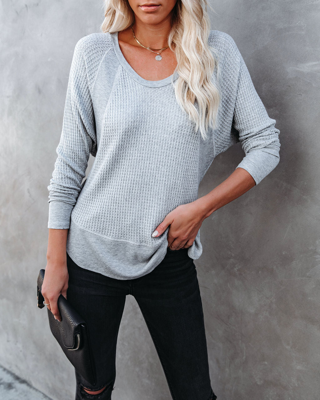 Breckenridge Thermal Contrast Top - Heather Grey Oshnow