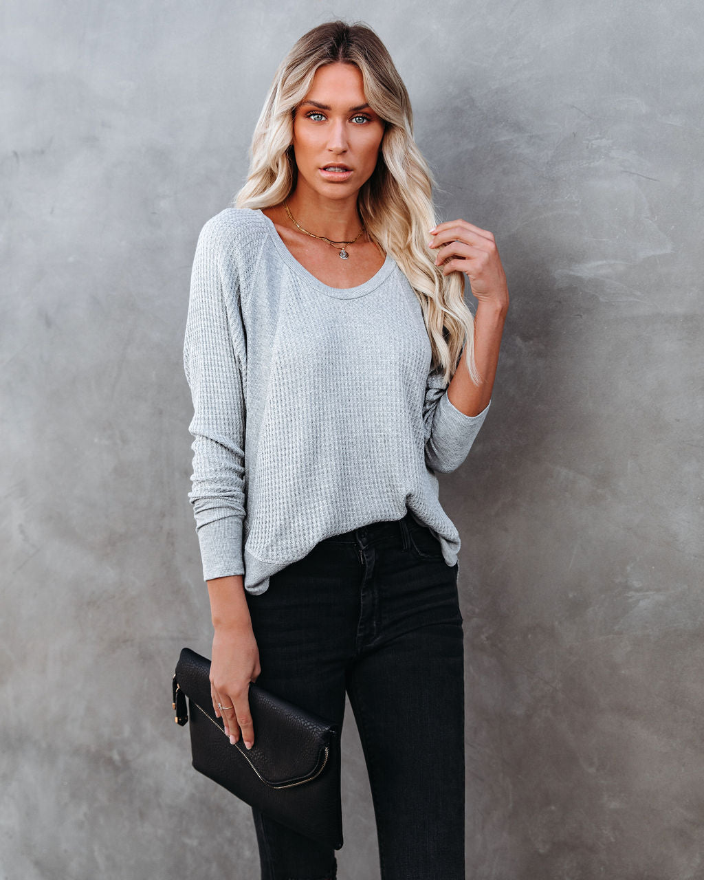 Breckenridge Thermal Contrast Top - Heather Grey Oshnow