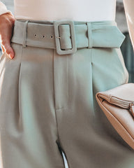 Brenda Belted Pocketed Pants - Sage