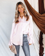 Brielle Satin Button Down Ruffle Blouse Oshnow