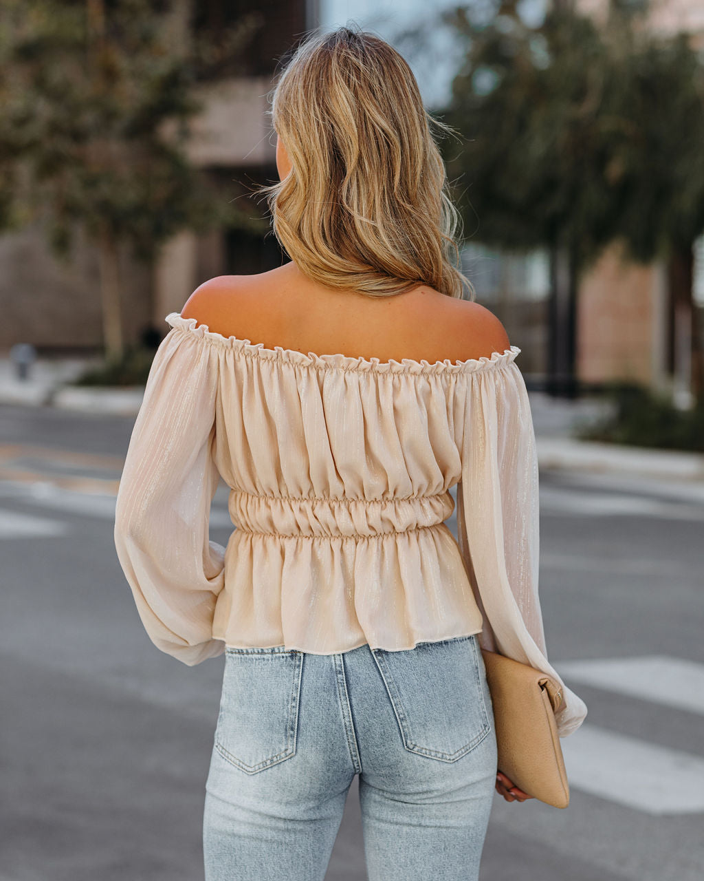 Brielle Shimmer Off The Shoulder Blouse Oshnow