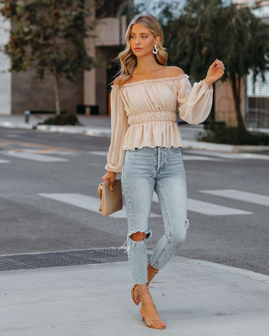 Brielle Shimmer Off The Shoulder Blouse Oshnow