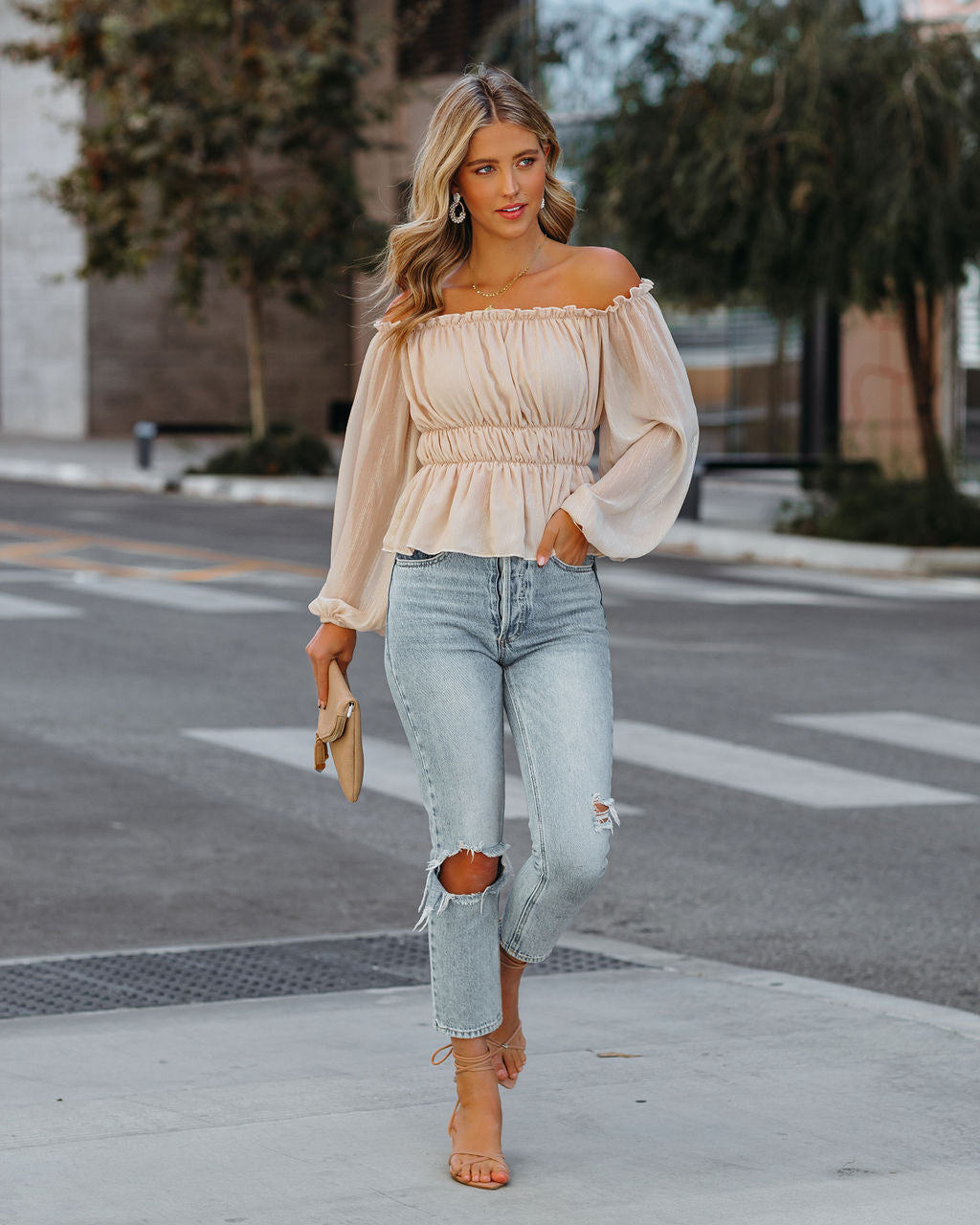 Brielle Shimmer Off The Shoulder Blouse Oshnow