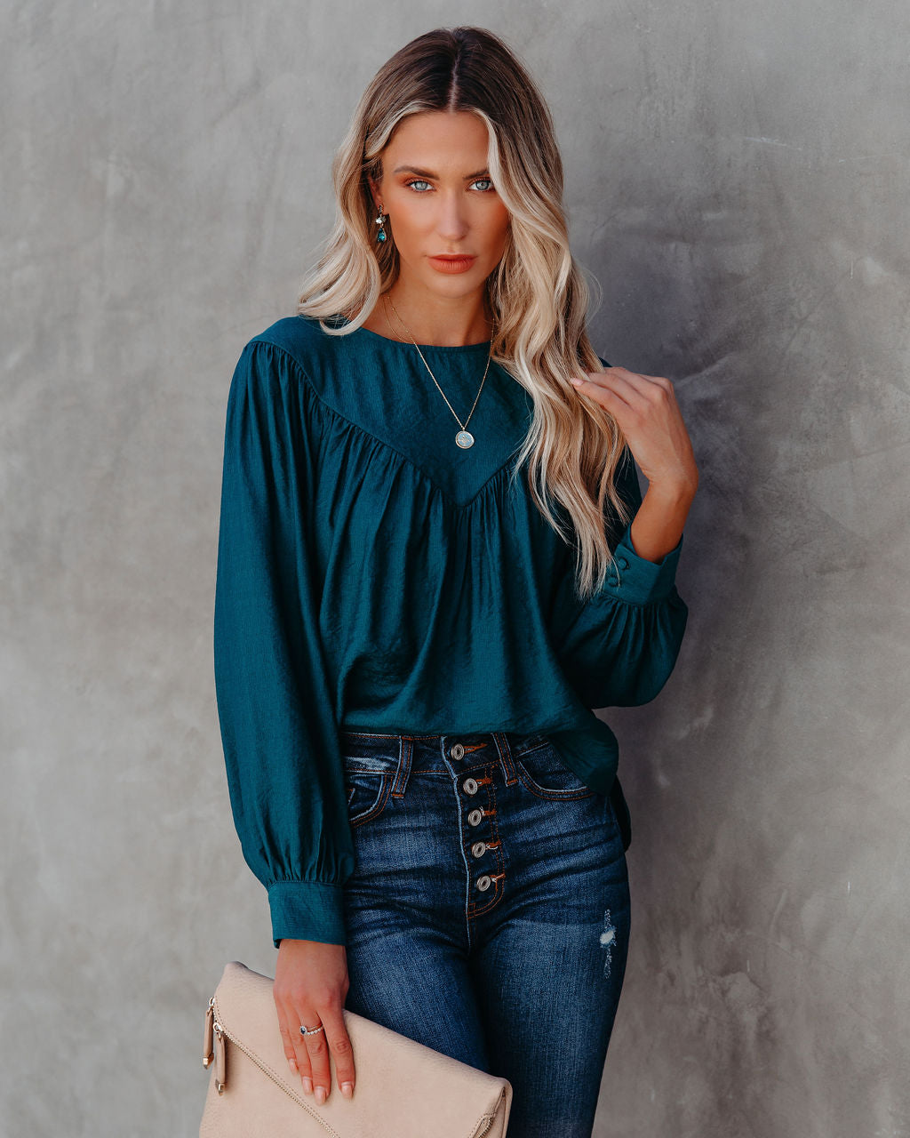 Bright As A Button Blouse - Dark Teal Oshnow