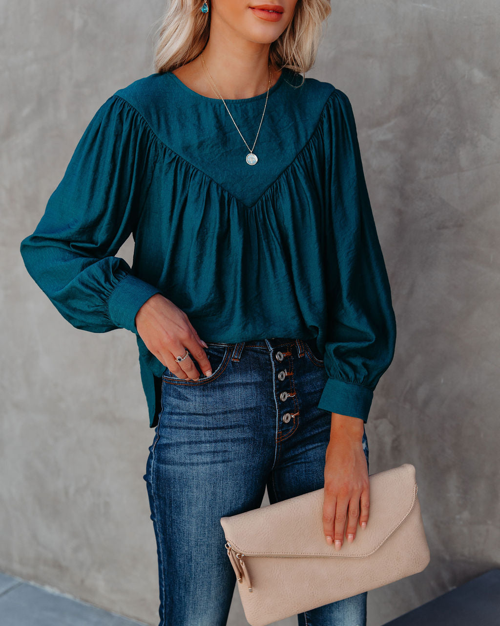 Bright As A Button Blouse - Dark Teal Oshnow