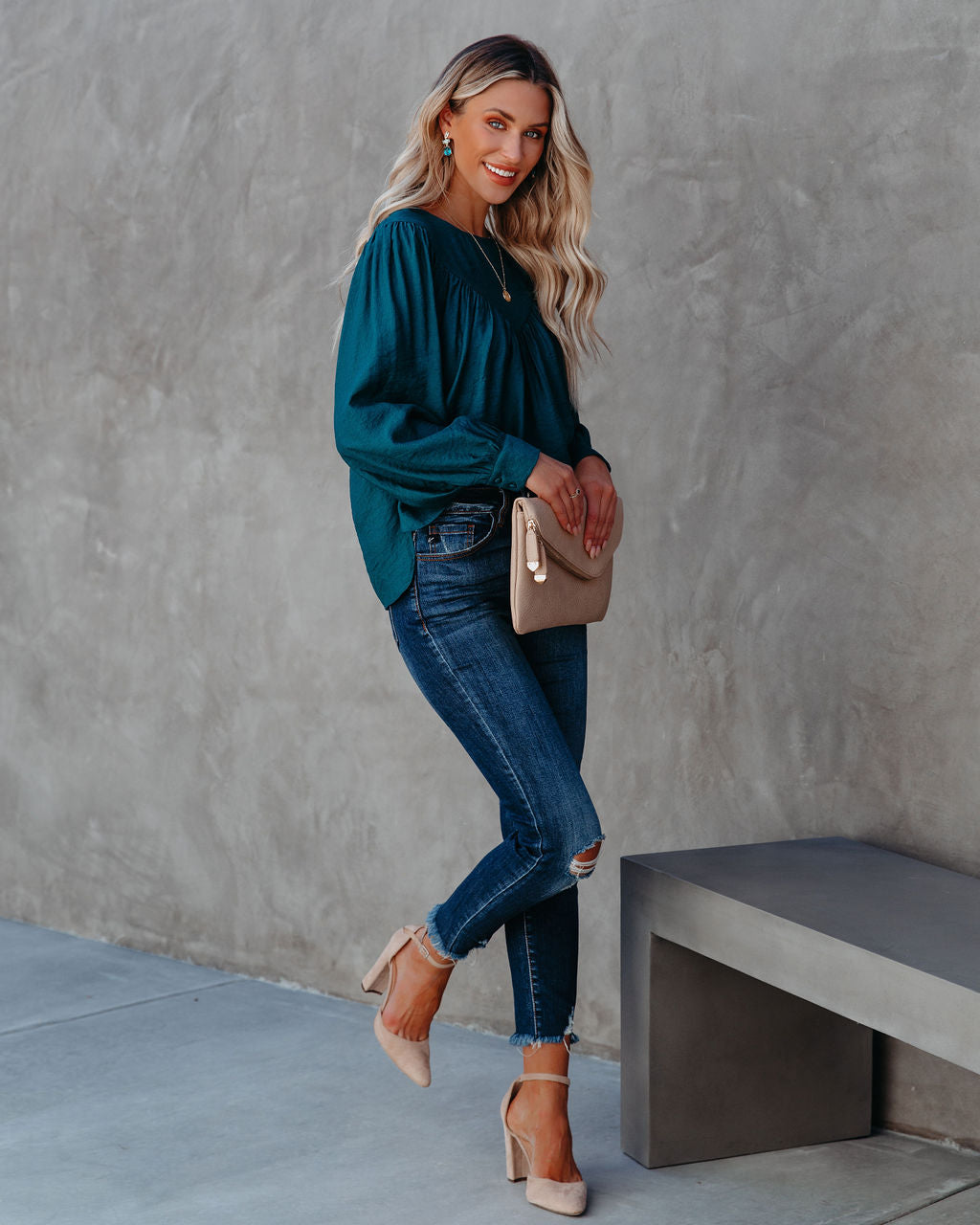 Bright As A Button Blouse - Dark Teal Oshnow