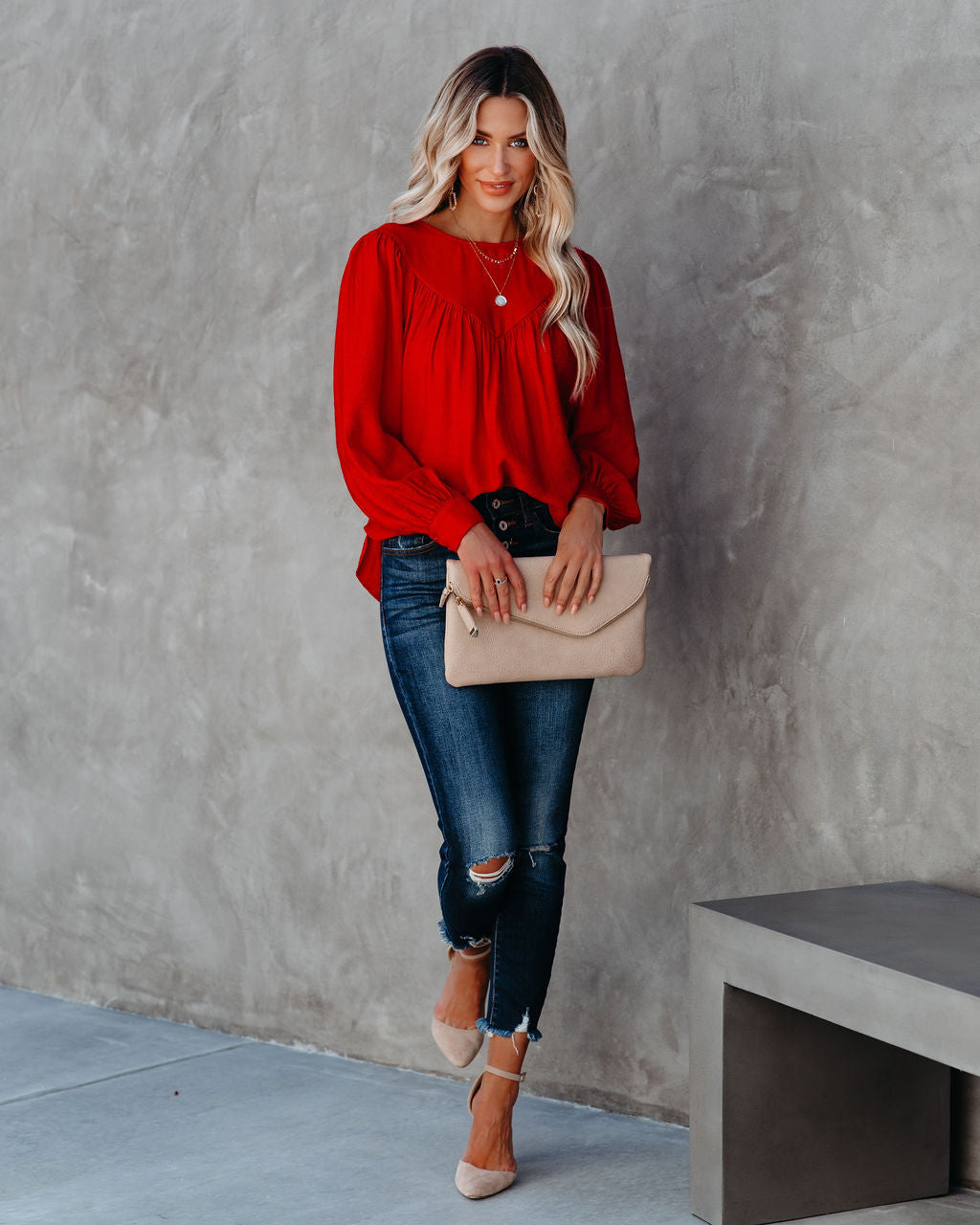 Bright As A Button Blouse - Red Oshnow