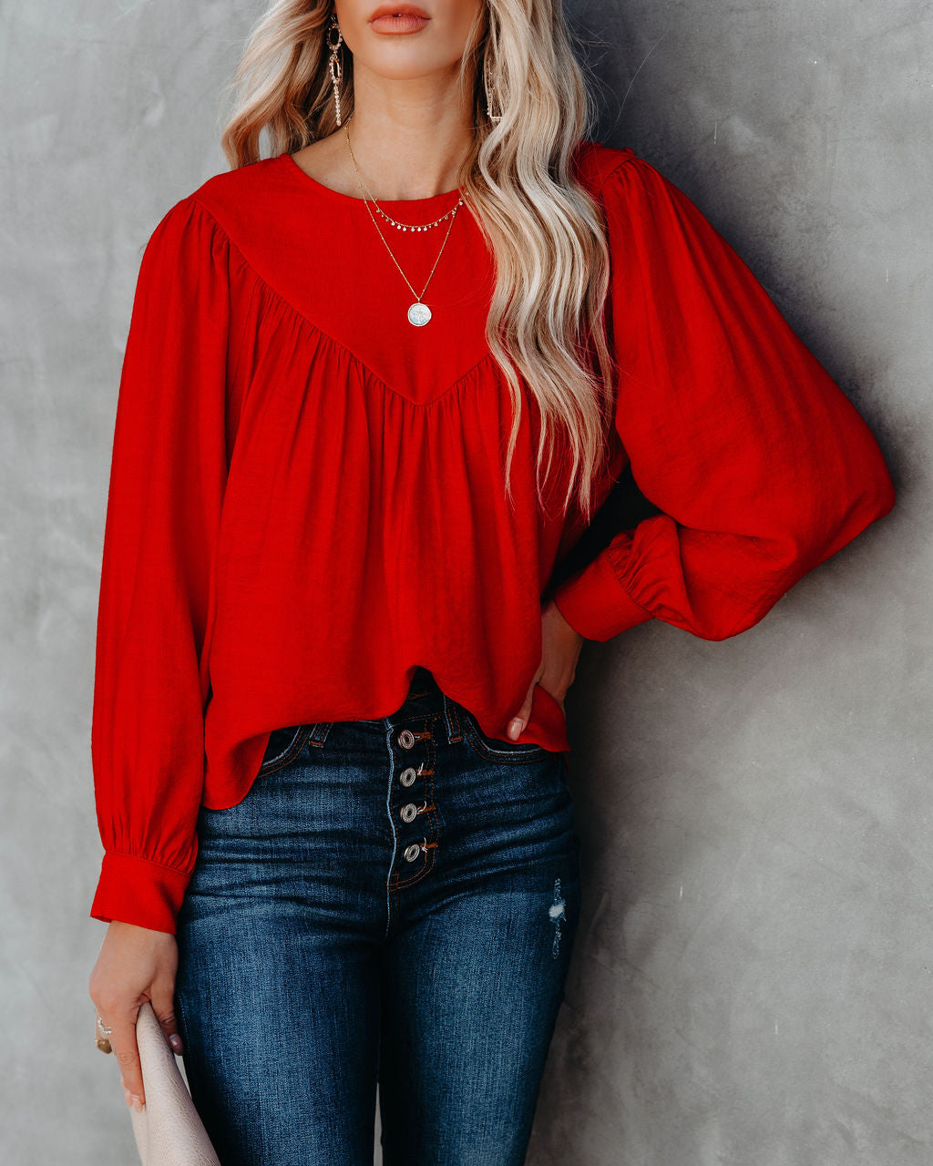 Bright As A Button Blouse - Red Oshnow