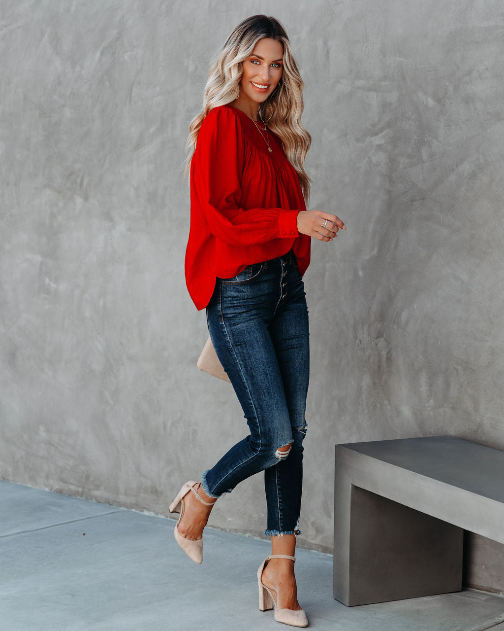 Bright As A Button Blouse - Red Oshnow