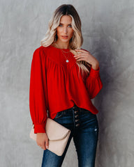 Bright As A Button Blouse - Red Oshnow