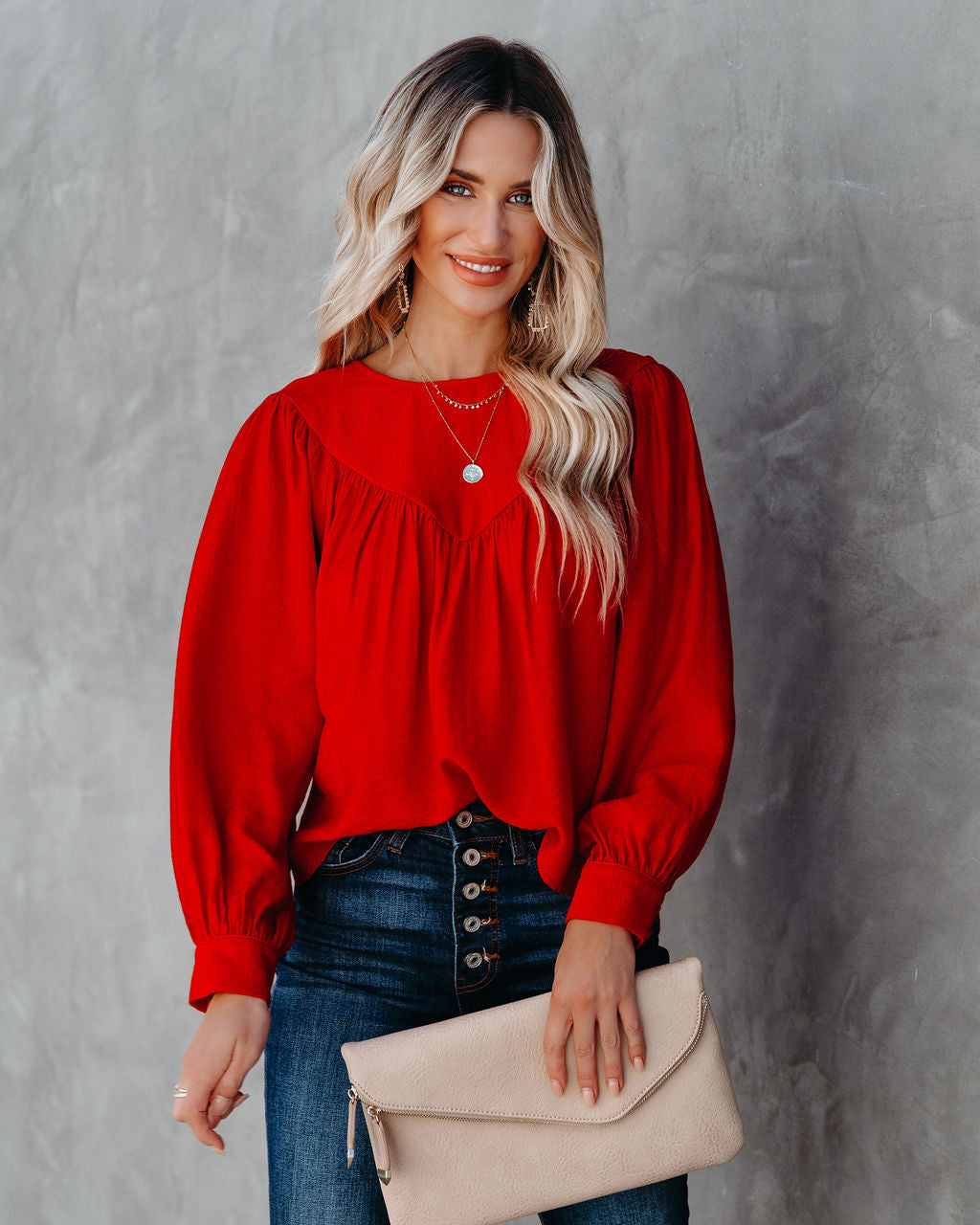 Bright As A Button Blouse - Red Oshnow