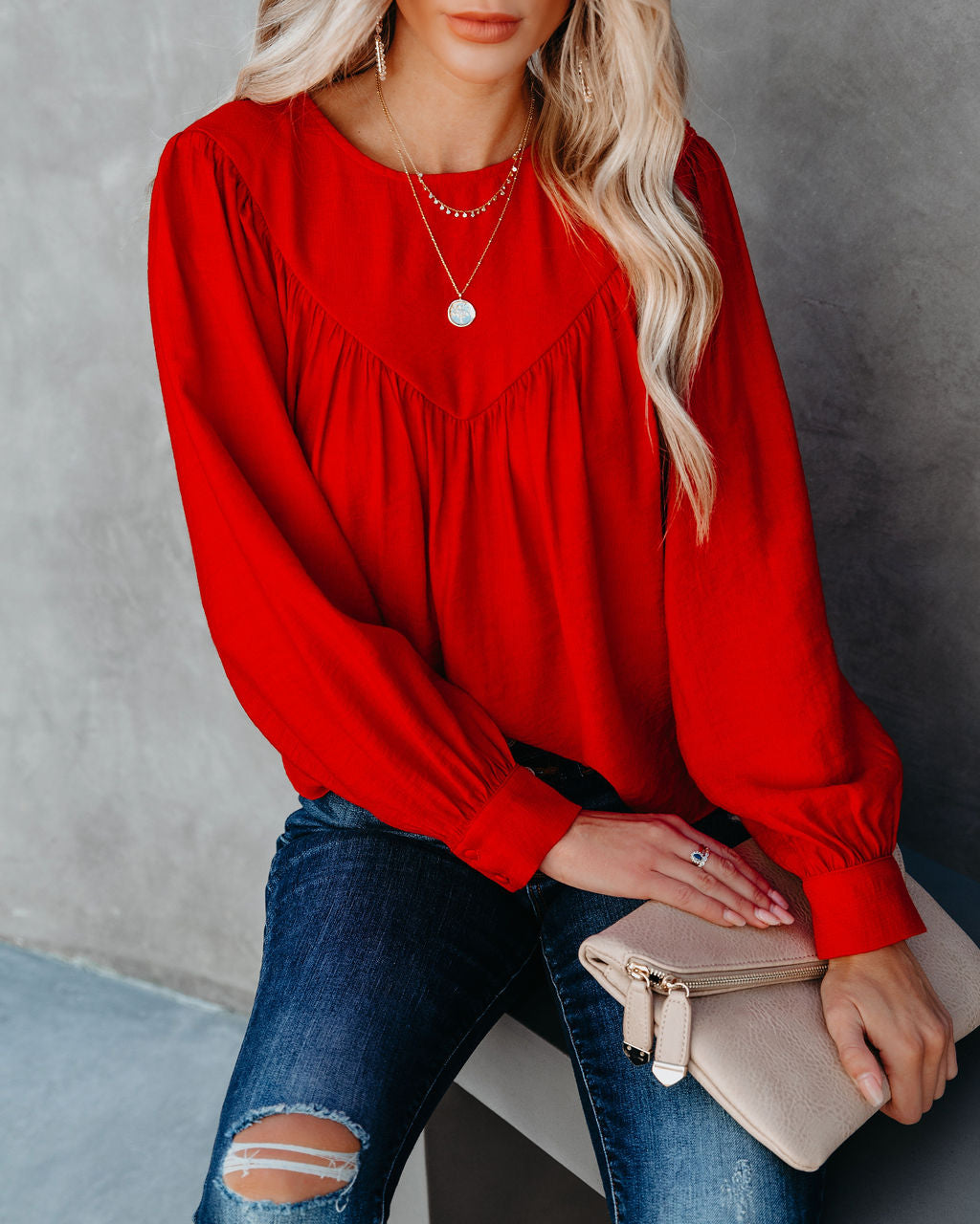 Bright As A Button Blouse - Red Oshnow