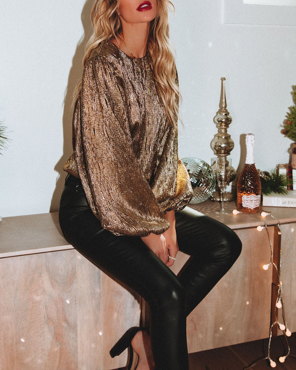 Bright Spark Billowed Crop Blouse - Gold Oshnow