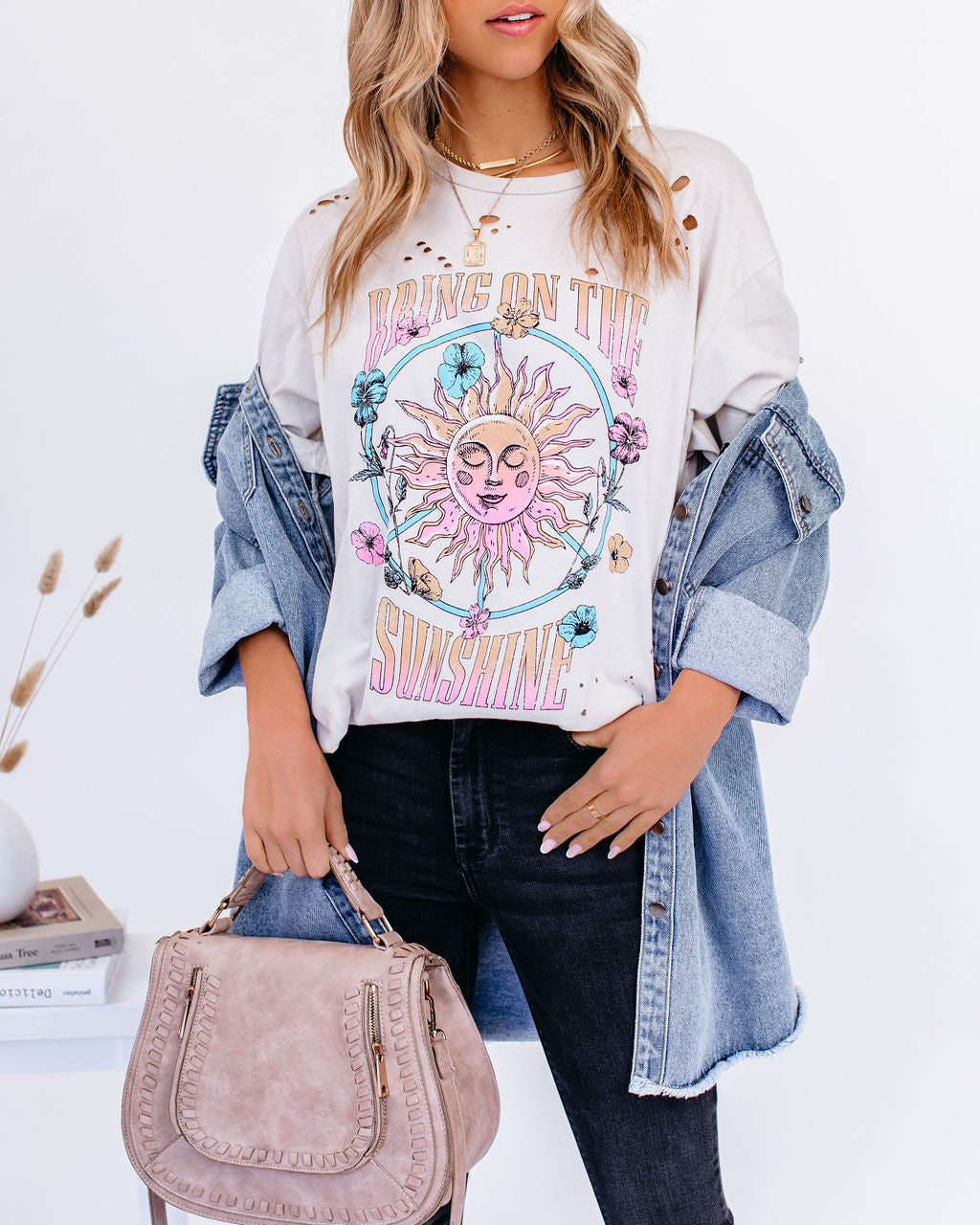 Bring On The Sunshine Cotton Distressed Tee Oshnow