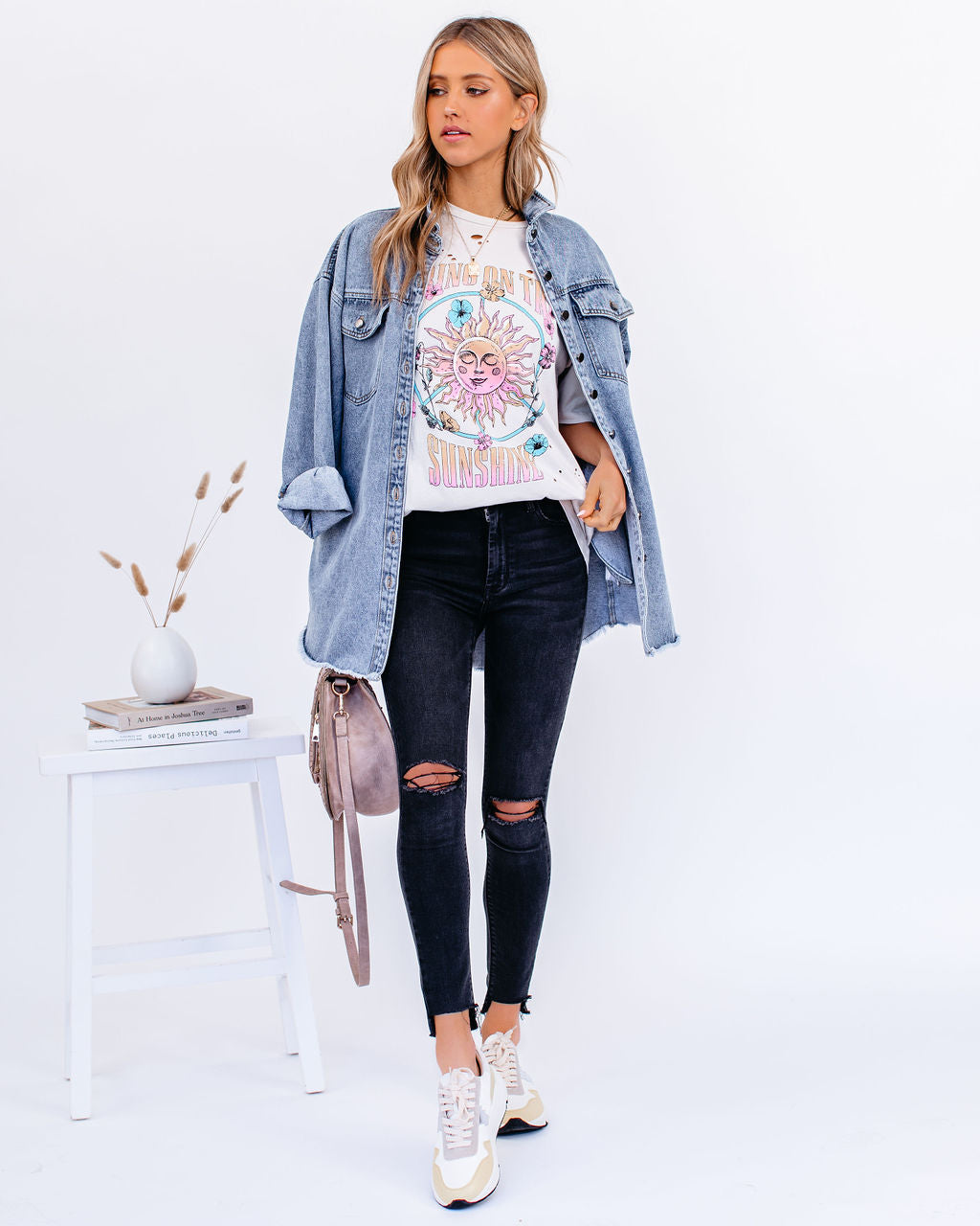 Bring On The Sunshine Cotton Distressed Tee Oshnow