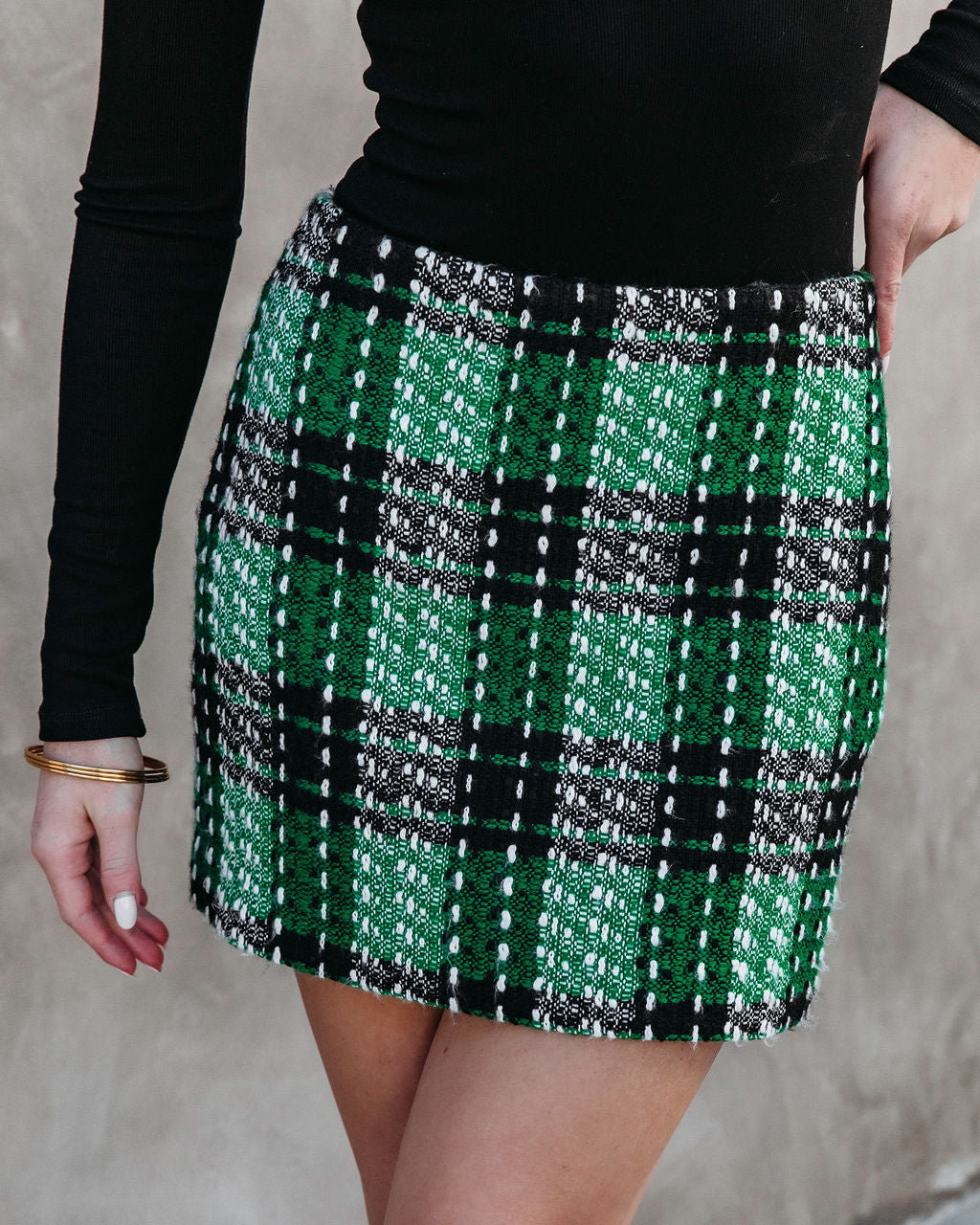 Britney Plaid Woven Mini Skirt - Green