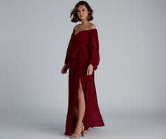 Britt Off-The-Shoulder Chiffon Formal Dress Oshnow