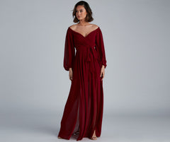 Britt Off-The-Shoulder Chiffon Formal Dress Oshnow