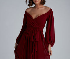 Britt Off-The-Shoulder Chiffon Formal Dress Oshnow