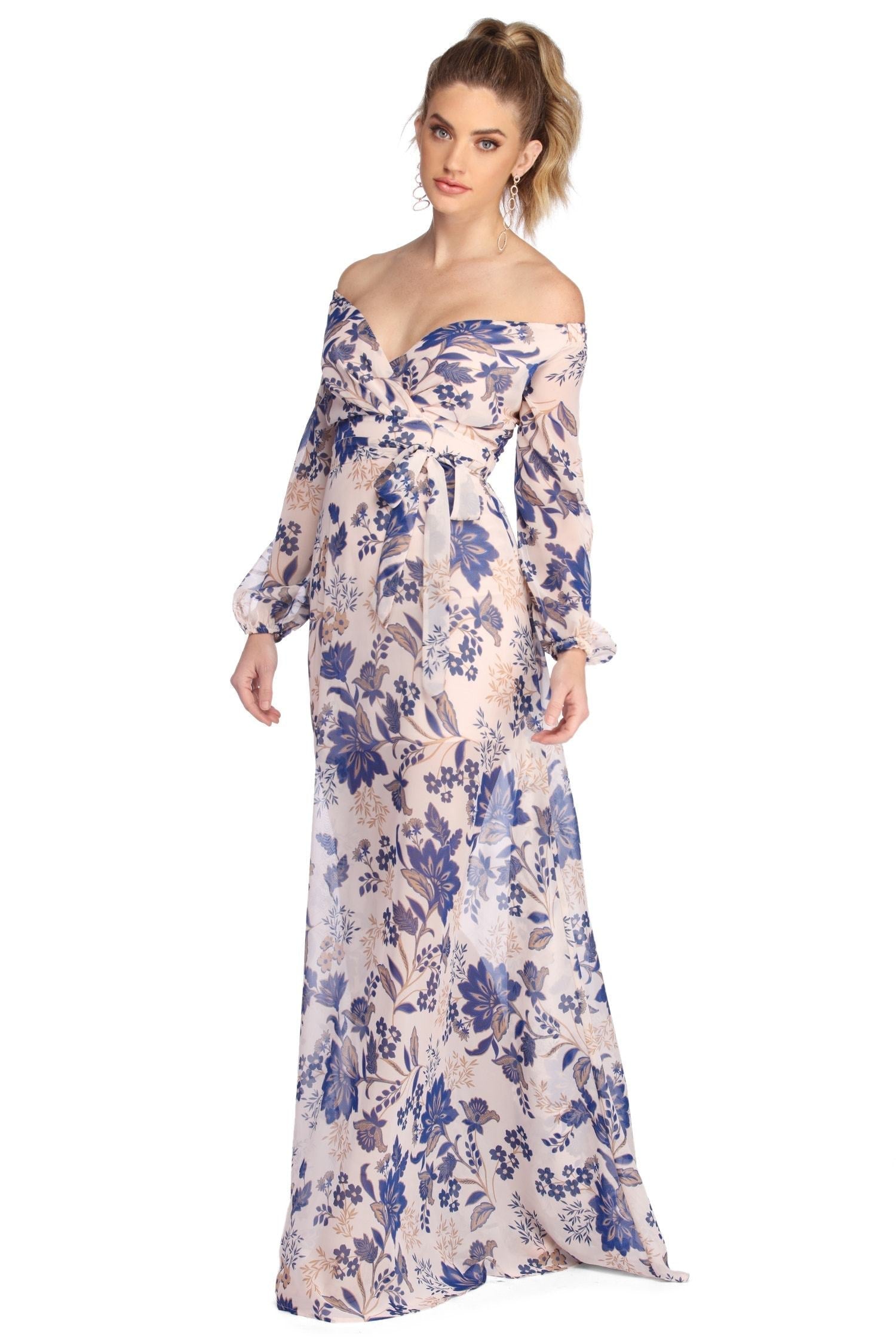 Britt Wrap Formal Floral Dress Oshnow