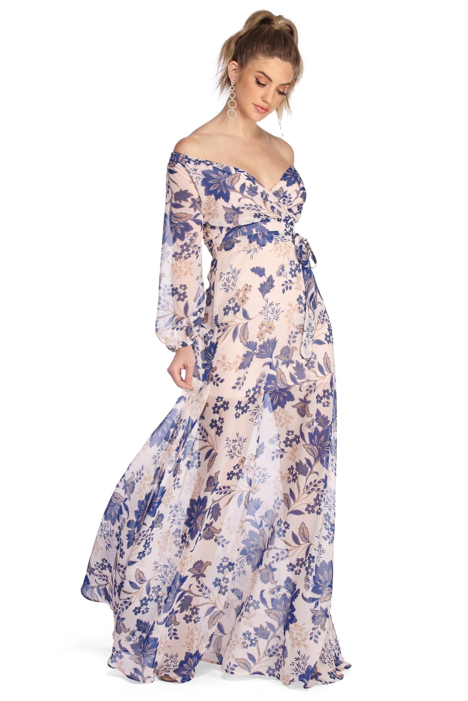 Britt Wrap Formal Floral Dress Oshnow