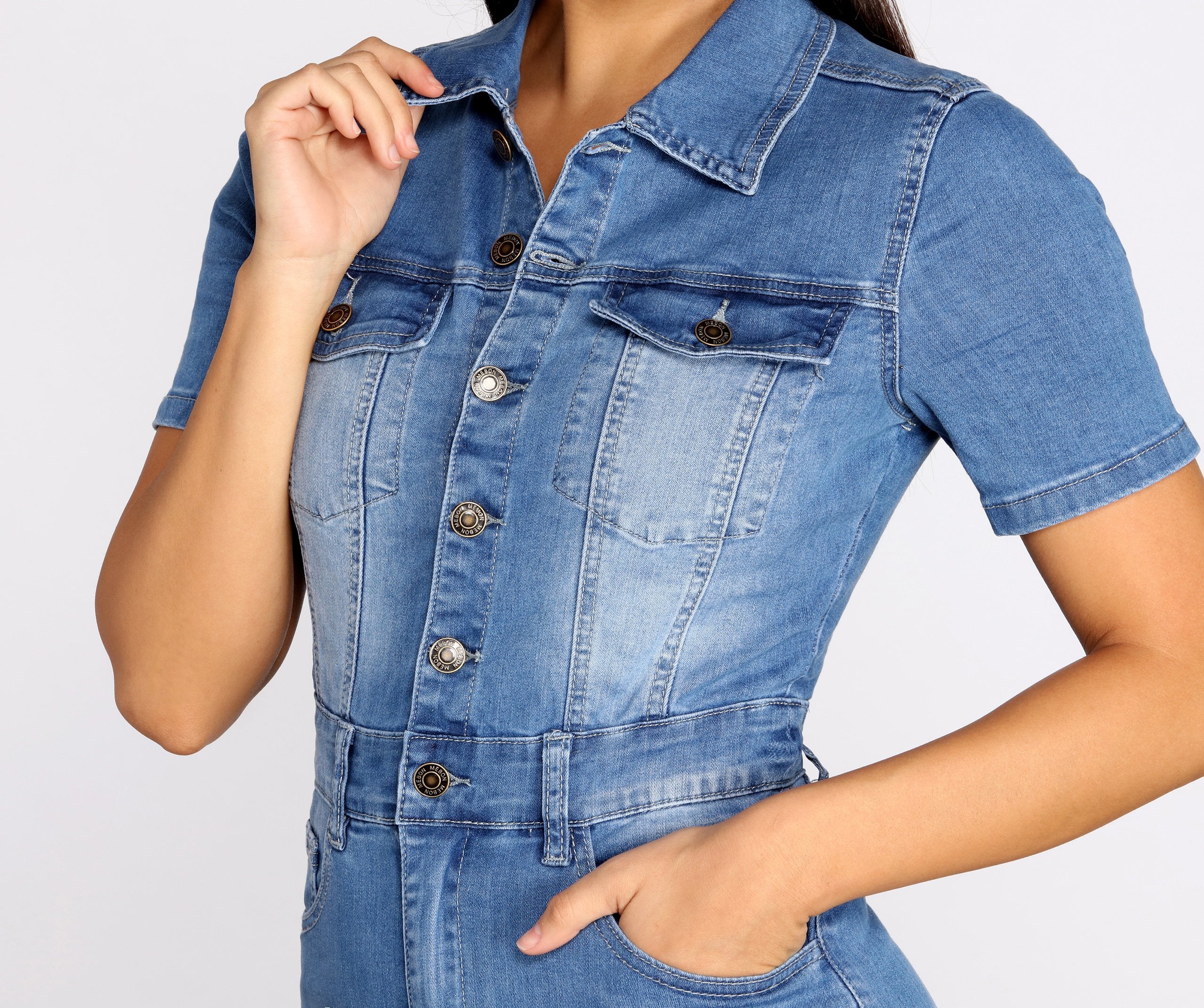 Button Up In Denim Frayed Dress Oshnow