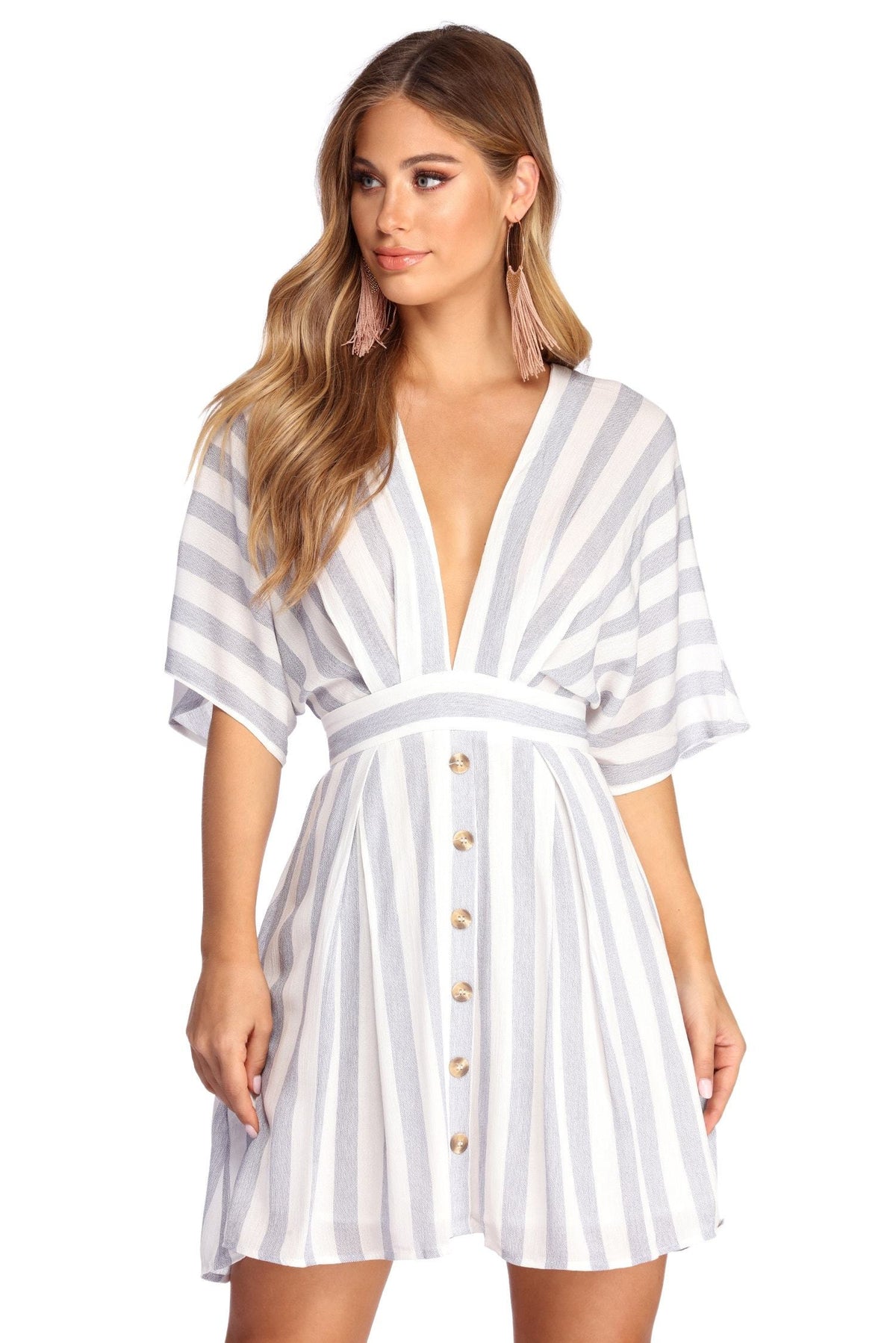 Buttoned Up In Stripes Dress Oshnow