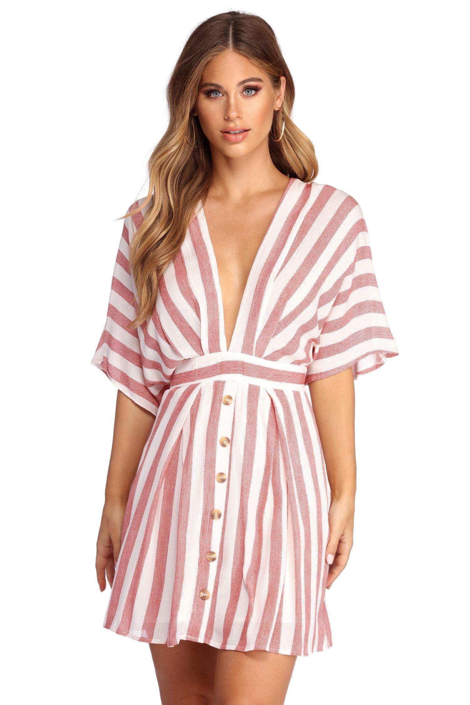 Buttoned Up In Stripes Dress Oshnow