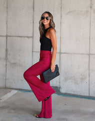 Born With It Faux Suede Wide Leg Pants - Merlot