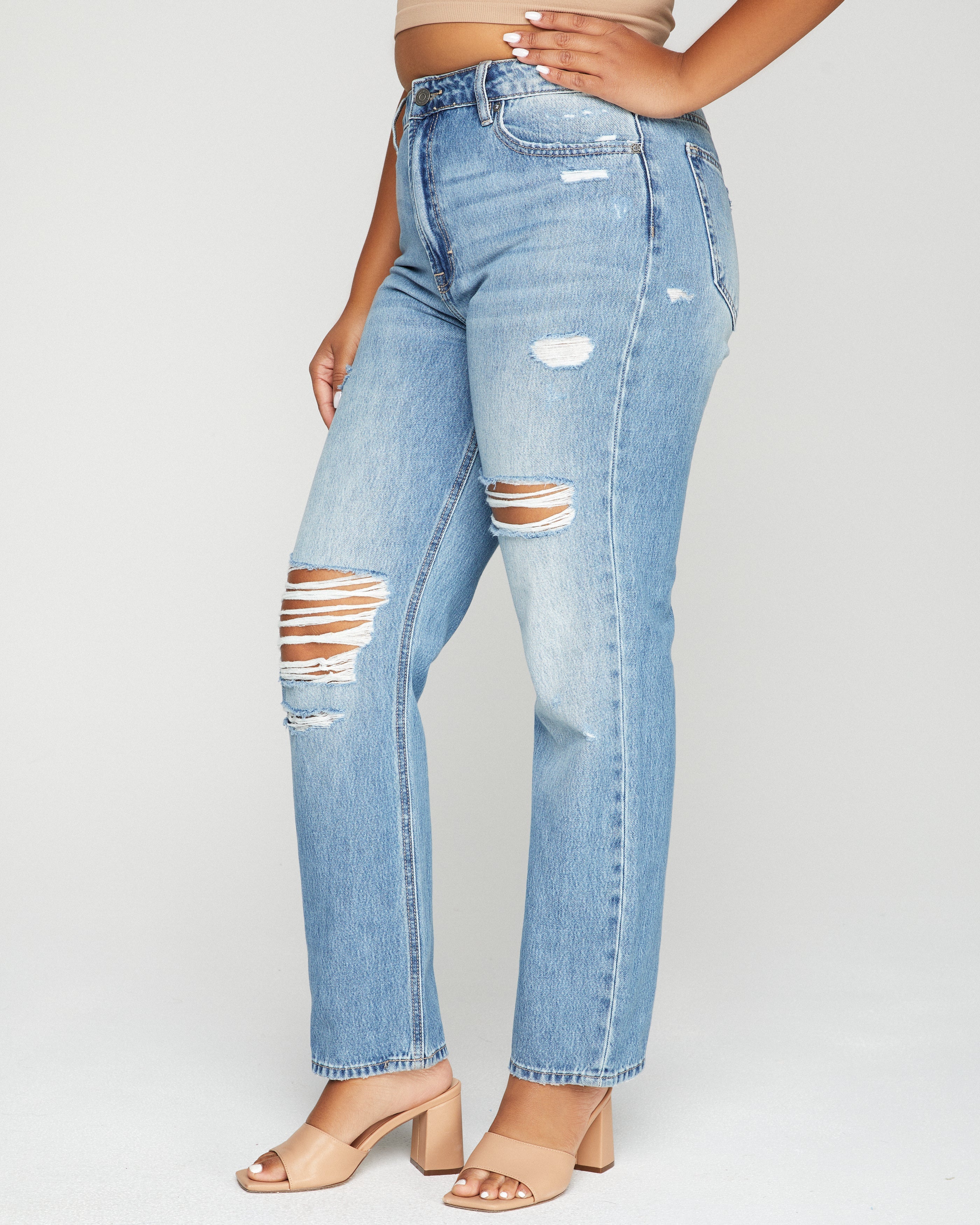 Caldecott High Waisted Distressed Mom Jeans