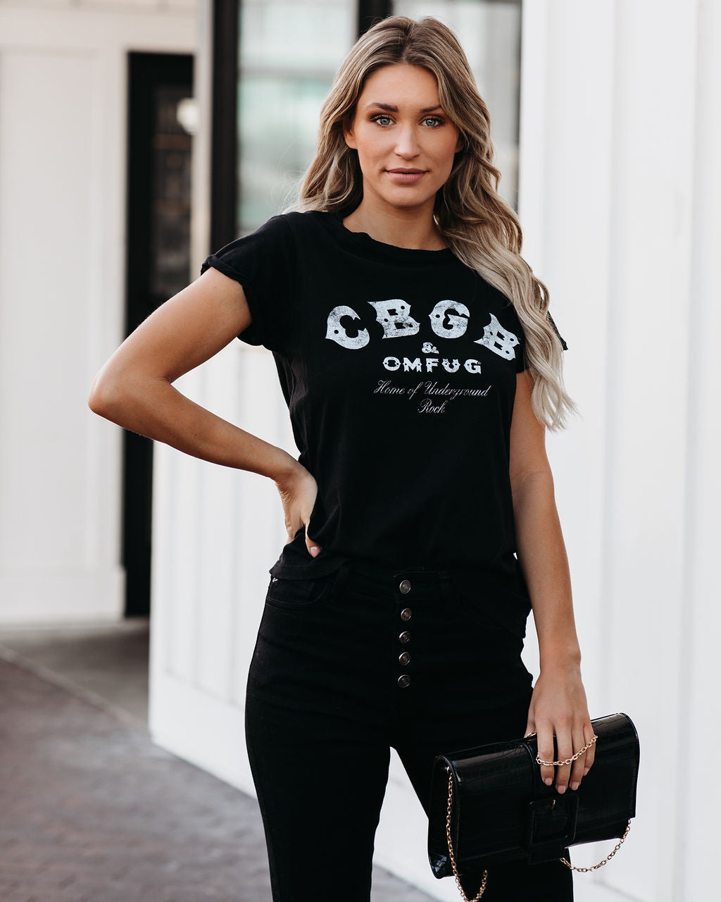 CBGB Cotton Distressed Tee - Black Oshnow