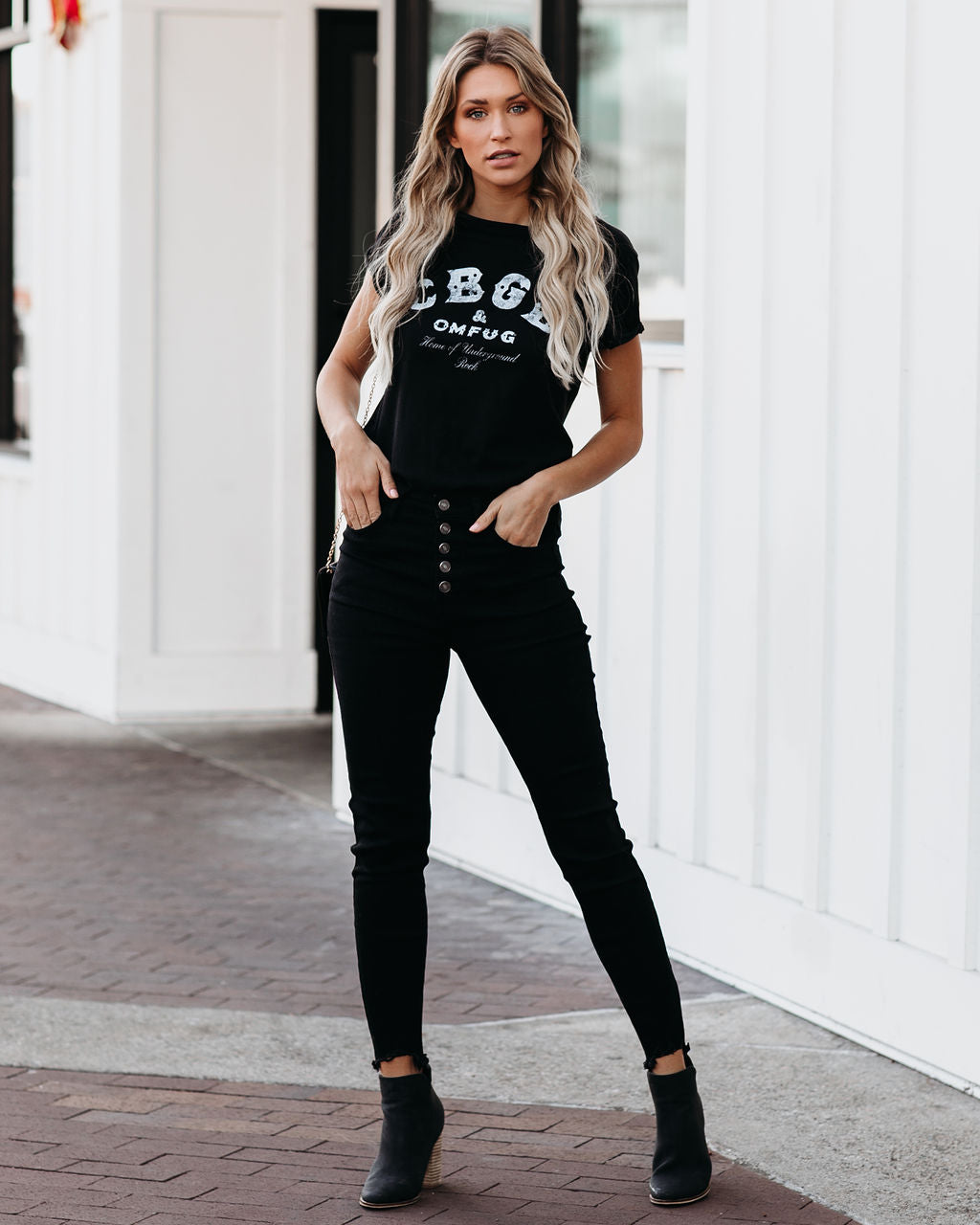 CBGB Cotton Distressed Tee - Black Oshnow