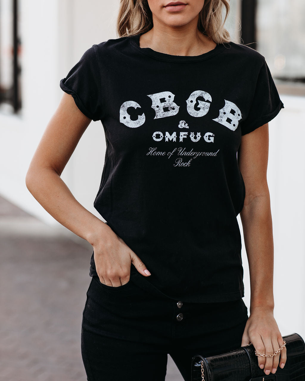 CBGB Cotton Distressed Tee - Black Oshnow