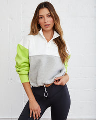 Circuit Cotton Blend Pocketed Half Zip Pullover - Neon Lime/ Heather Grey